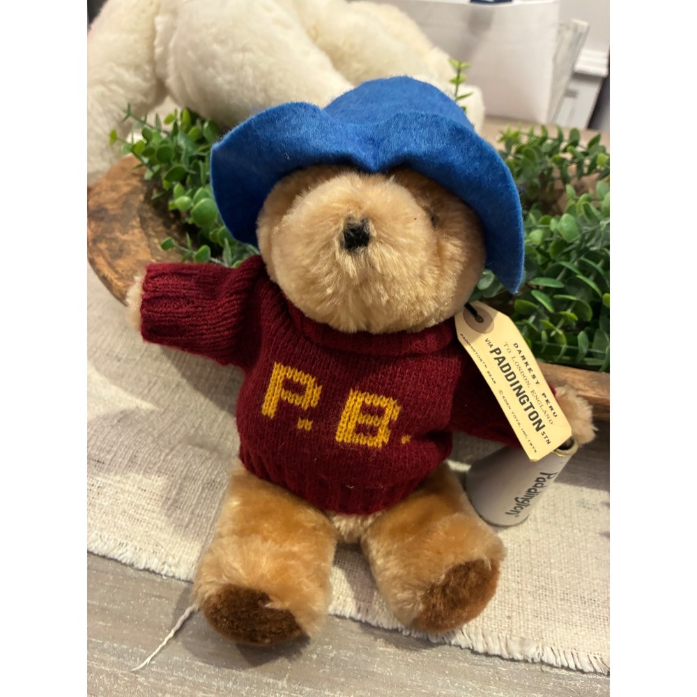 Vintage Eden Toys Paddington Bear Plush Blue Hat Red PB Sweater Tag 1975 1981